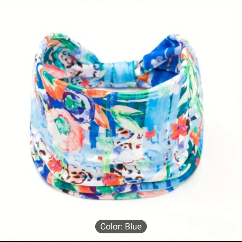 Tie Dye Flower Print Knotted Headband Wide Sports Fitness Yoga Headband, Blue